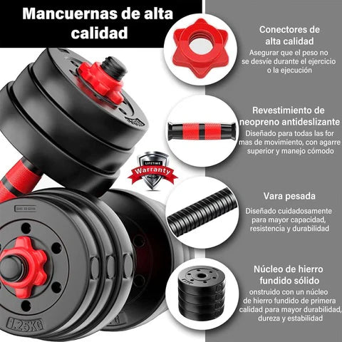 Kit de Mancuernas con Discos 20 kg y Barras Ajustables Fitness